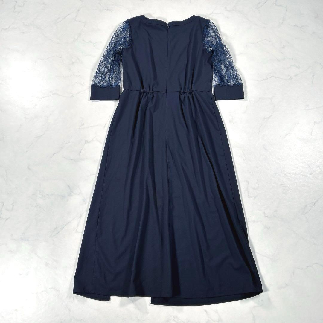 PourVous　ミモレ丈＆七分袖フォーマルパンツレイヤード　ドレス　ネイビー