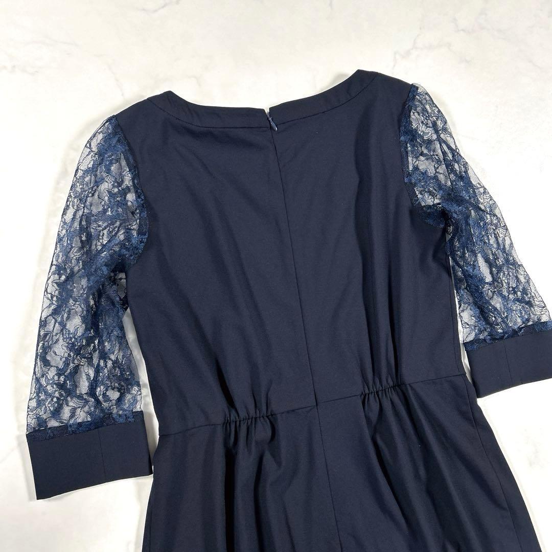 PourVous　ミモレ丈＆七分袖フォーマルパンツレイヤード　ドレス　ネイビー
