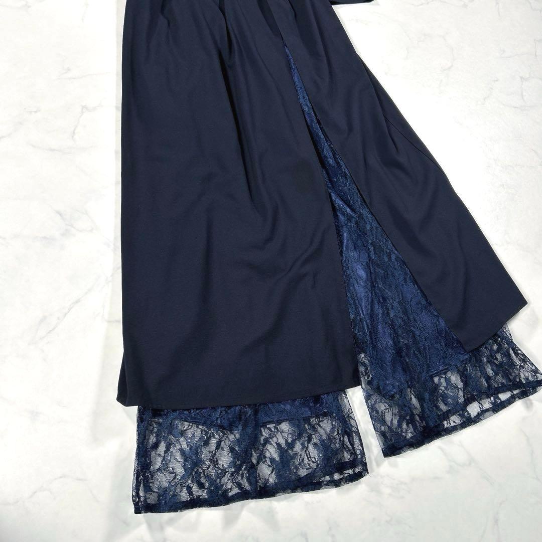 PourVous　ミモレ丈＆七分袖フォーマルパンツレイヤード　ドレス　ネイビー