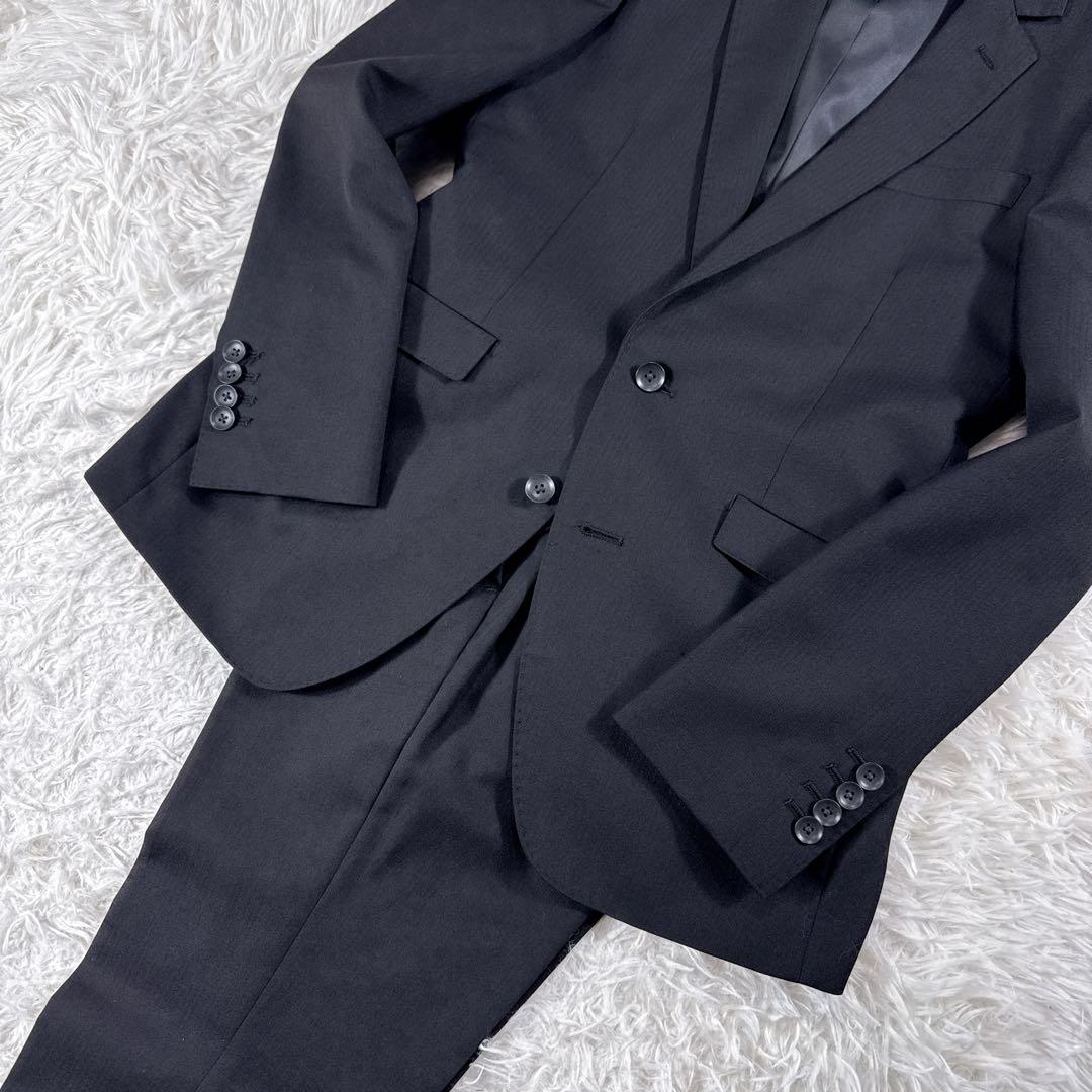 【美品】スーツセレクト スリーピーススーツ ブラック メンズ Y5 スリム