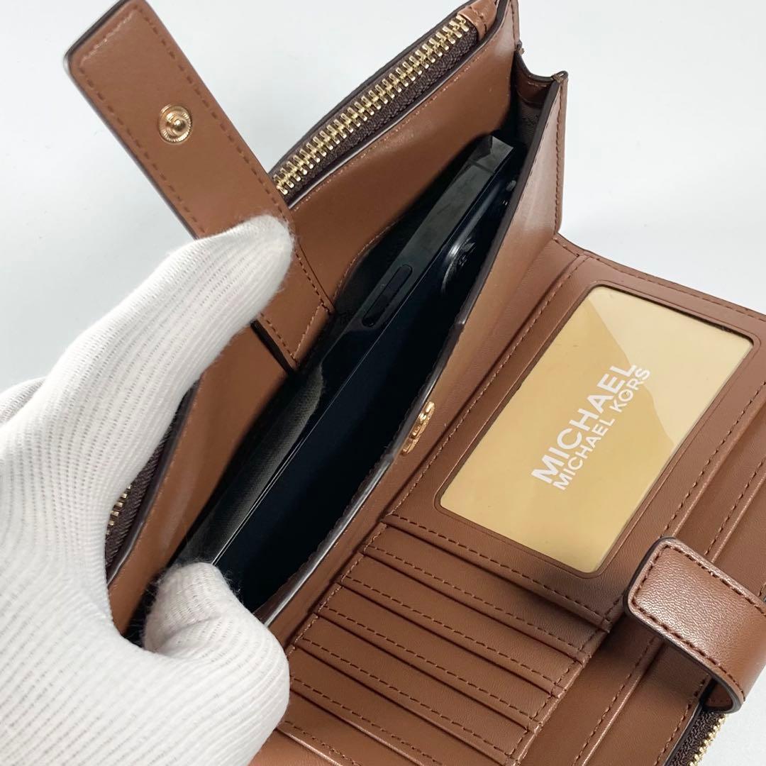 新品 正規品 マイケルコース 長財布 スマホ ポケット付 ブラウン MK