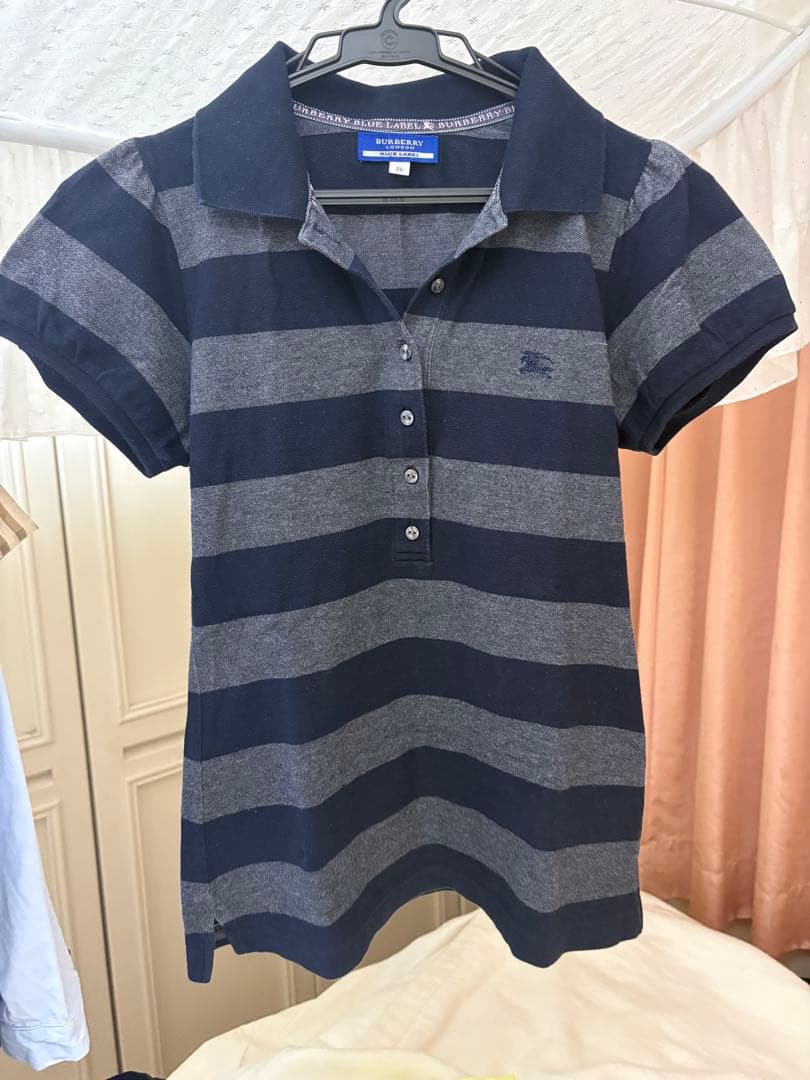 Burberry Blue Label 半袖ポロシャツ 38 ネイビー/グレー