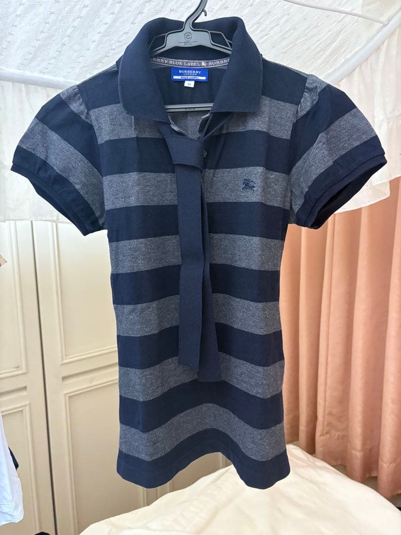 Burberry Blue Label 半袖ポロシャツ 38 ネイビー/グレー