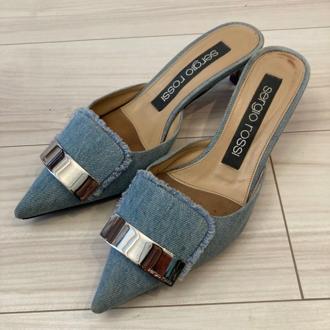 値下げです！sergio rossi SR1 デニム ポインテッドトゥ ミュール