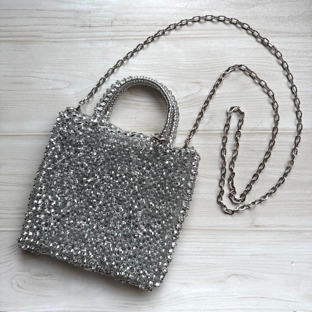キラキラショルダーバッグ☆シルバー☆取り外し可能なチェーン付き