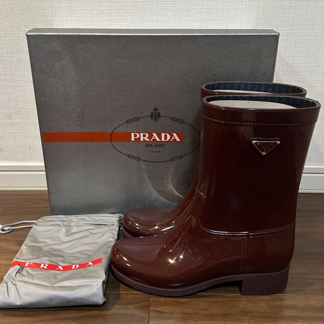 ⭐︎レアPRADA レインブーツ　長靴　サイズ38 ボルドー　本物⭐︎