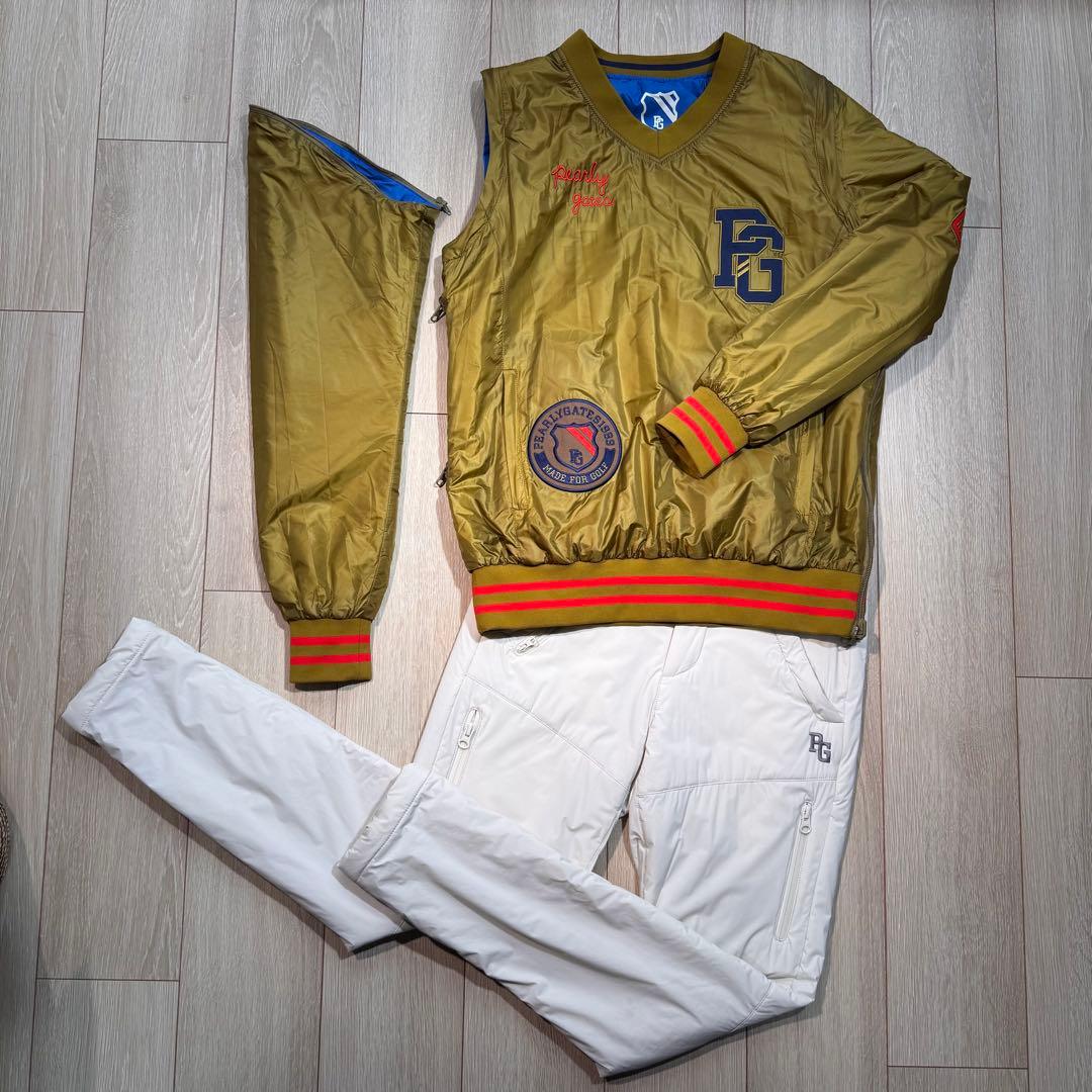 (美品) パーリーゲイツ 4wayリバーシブル 中綿ジャケット／袖取外可 秋冬物