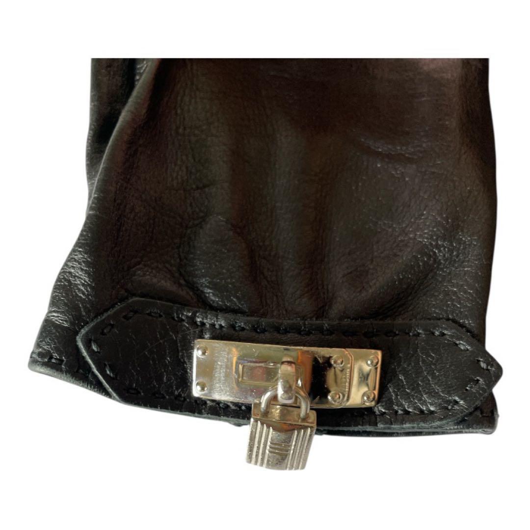 HERMES カデナチャームグローブ ブラック ラムスキン レディース 手袋