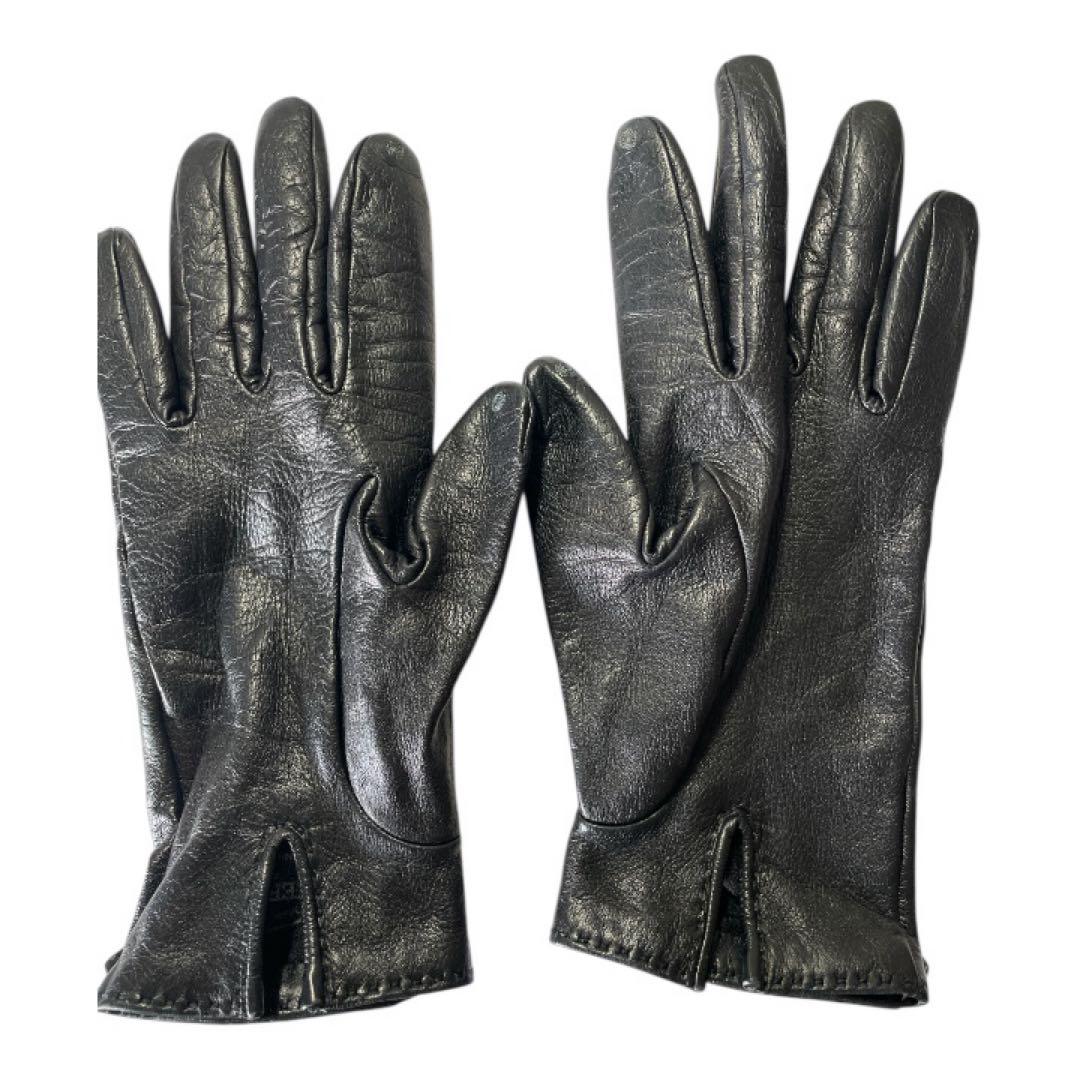 HERMES カデナチャームグローブ ブラック ラムスキン レディース 手袋