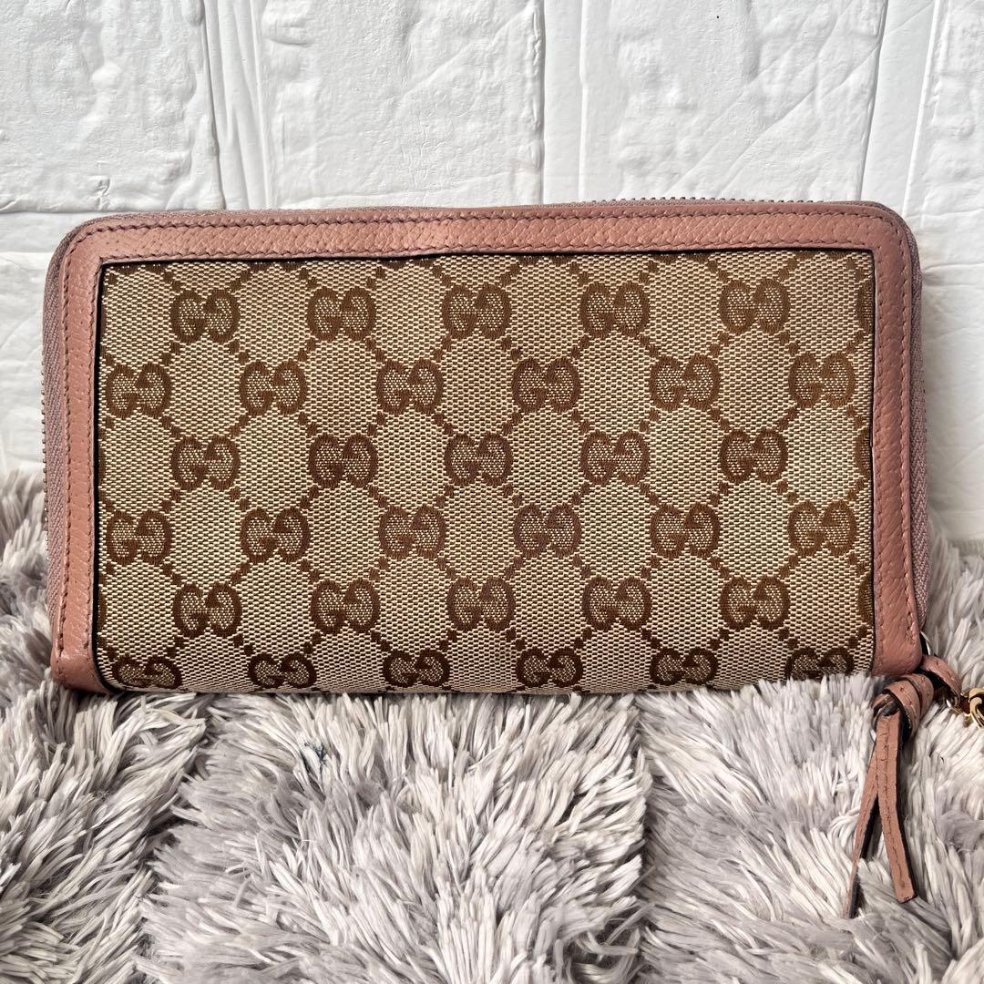GUCCI GGキャンバス ラウンドジップ　インターロッキング　長財布　ピンク