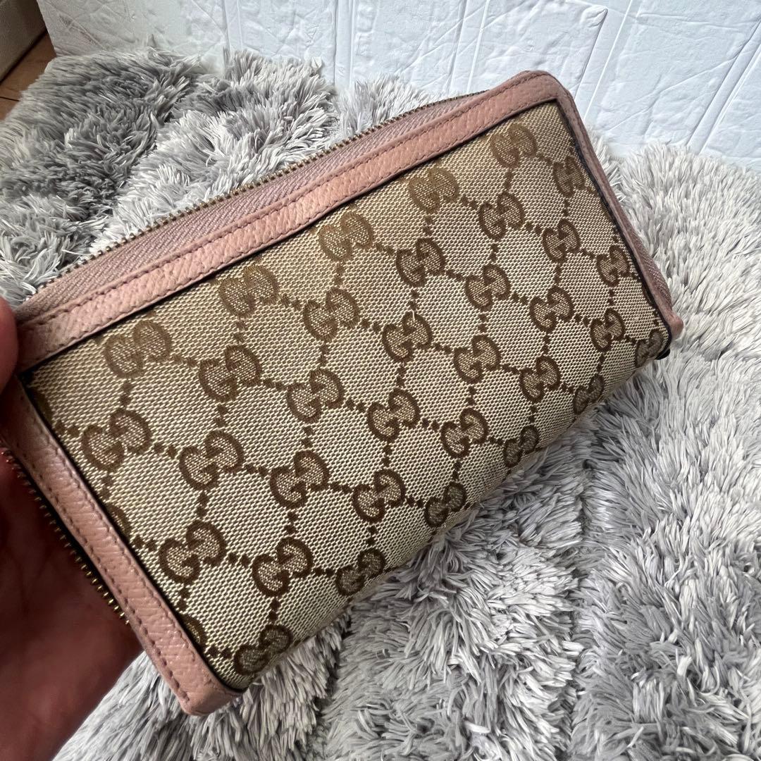 GUCCI GGキャンバス ラウンドジップ　インターロッキング　長財布　ピンク