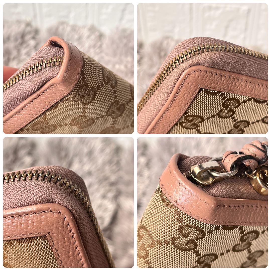 GUCCI GGキャンバス ラウンドジップ　インターロッキング　長財布　ピンク
