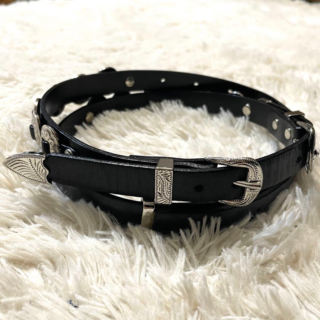 【未使用級】トーガビリリース ダブルバックル コンチョ ベルト レザー ブラック