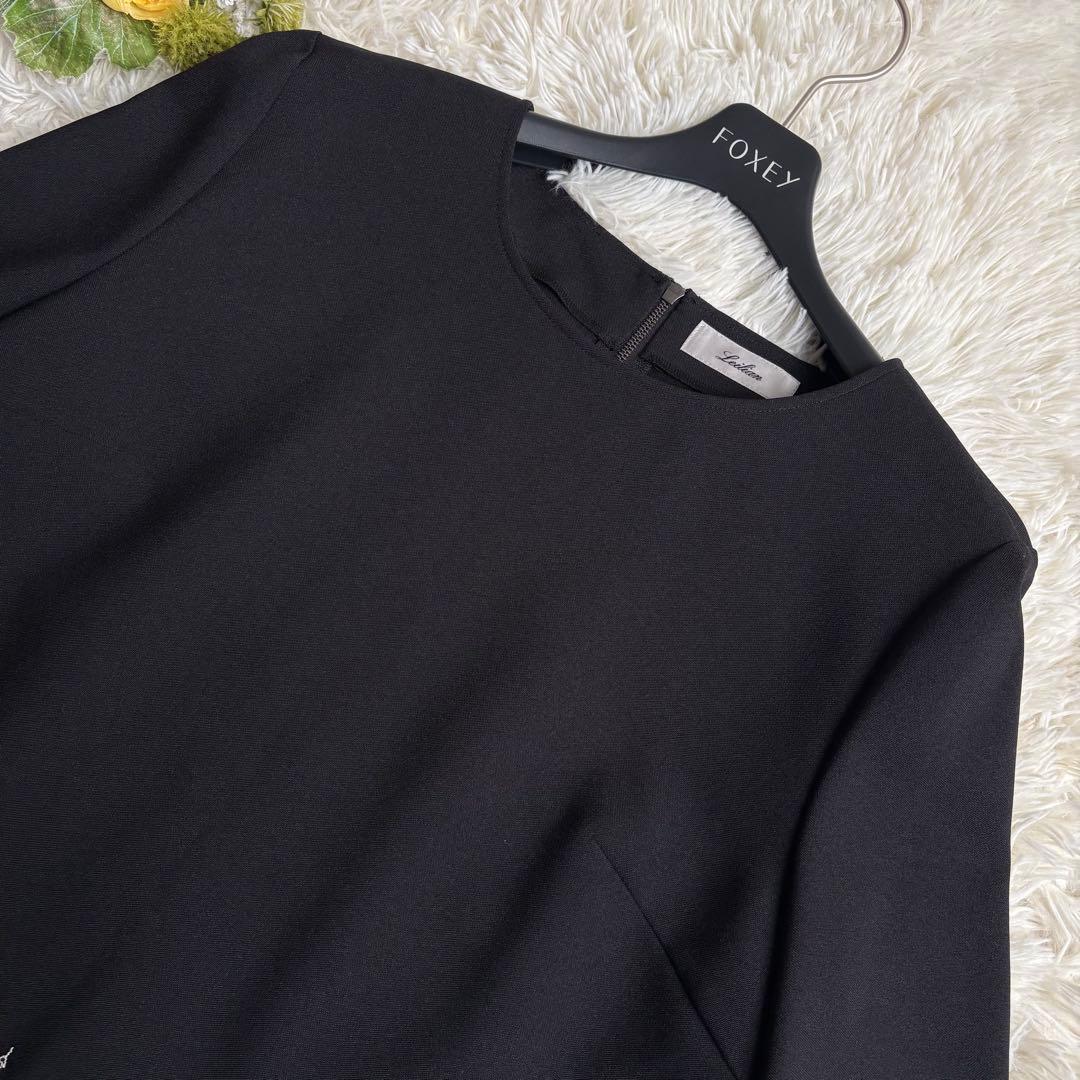 未使用級 22年♡レリアン 七分袖刺繍オーバーブラウス チュニック 13+ 黒