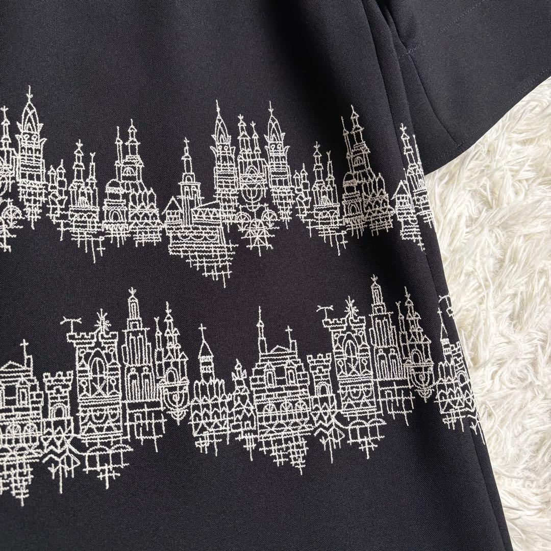 未使用級 22年♡レリアン 七分袖刺繍オーバーブラウス チュニック 13+ 黒