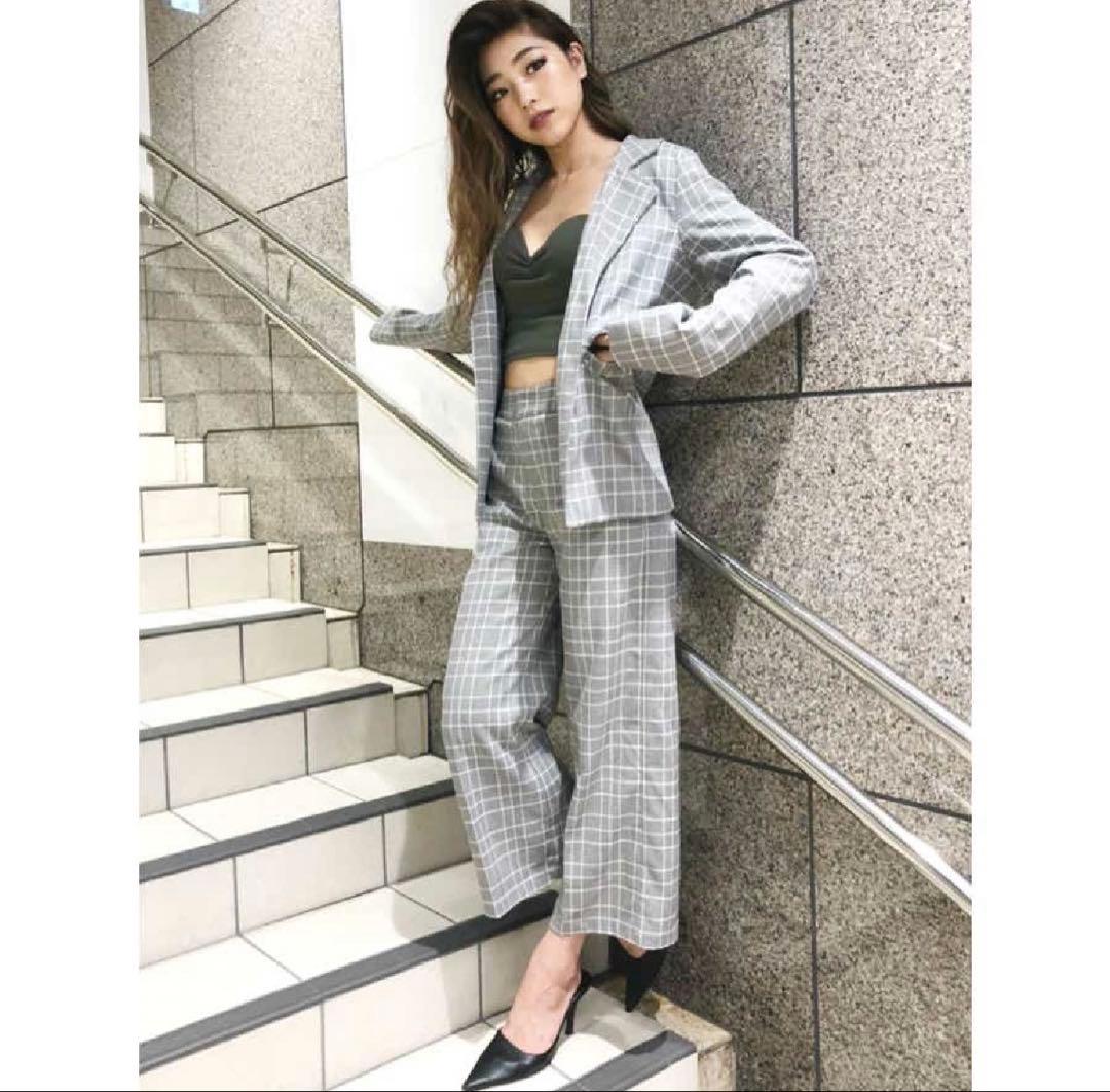 【新品】GYDA レイヤードチェックジャケット+ワイドパンツ