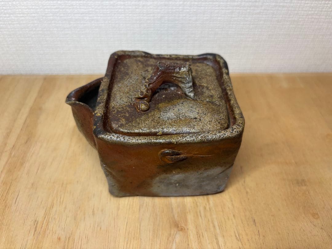 ㊼備前焼 宝瓶 登り窯 梅 うめ ウメ 4角 手びねり 急須