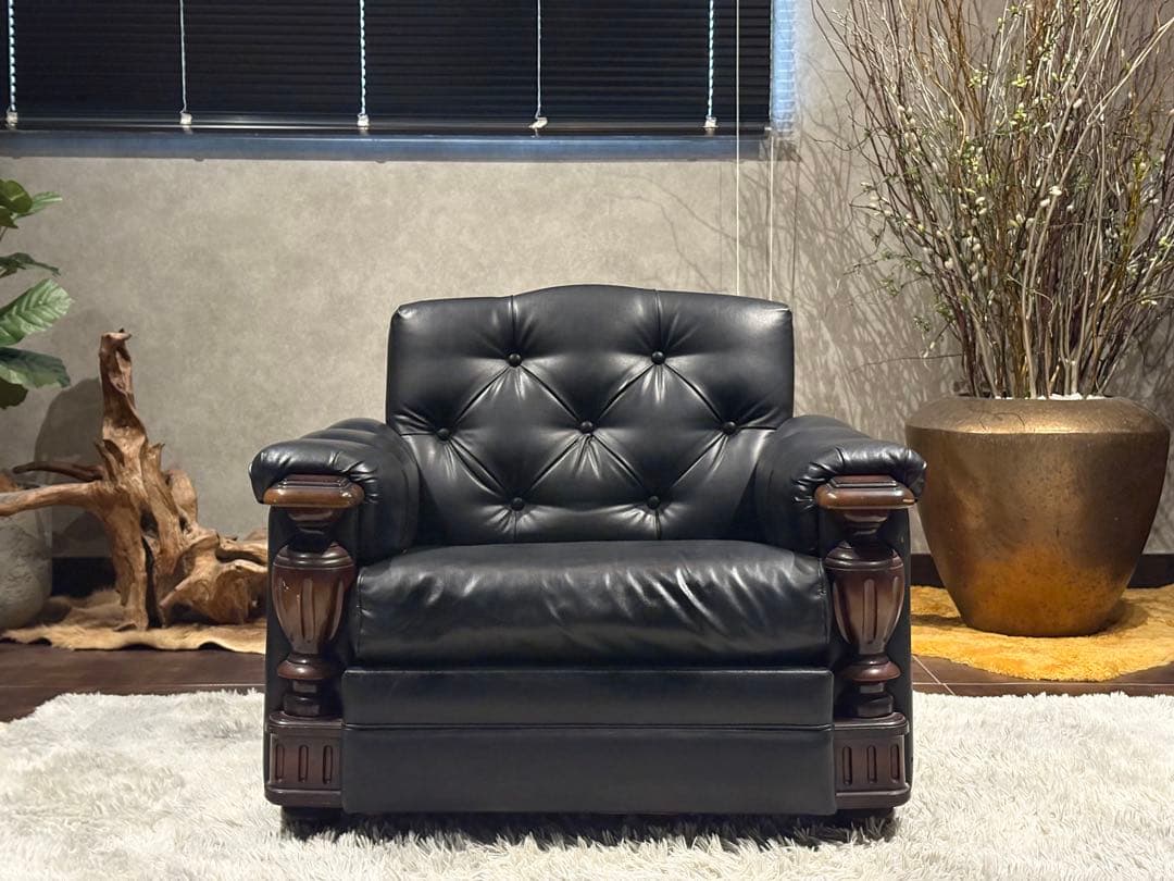 ②karimoku カリモク　レザーソファ　本革　リベット打ち　アンティーク　G