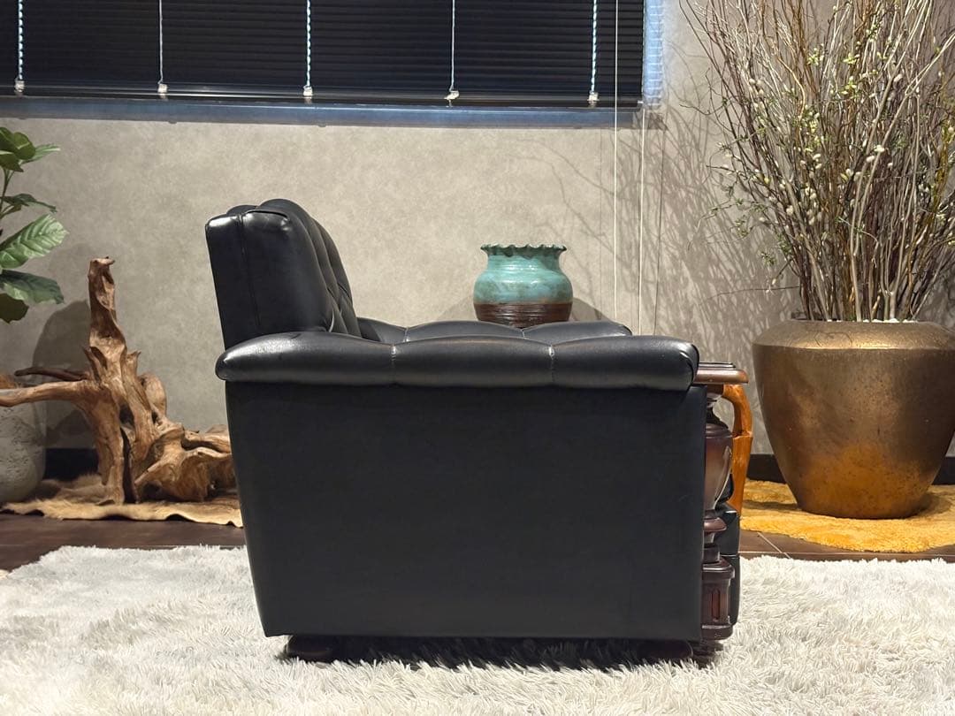 ②karimoku カリモク　レザーソファ　本革　リベット打ち　アンティーク　G