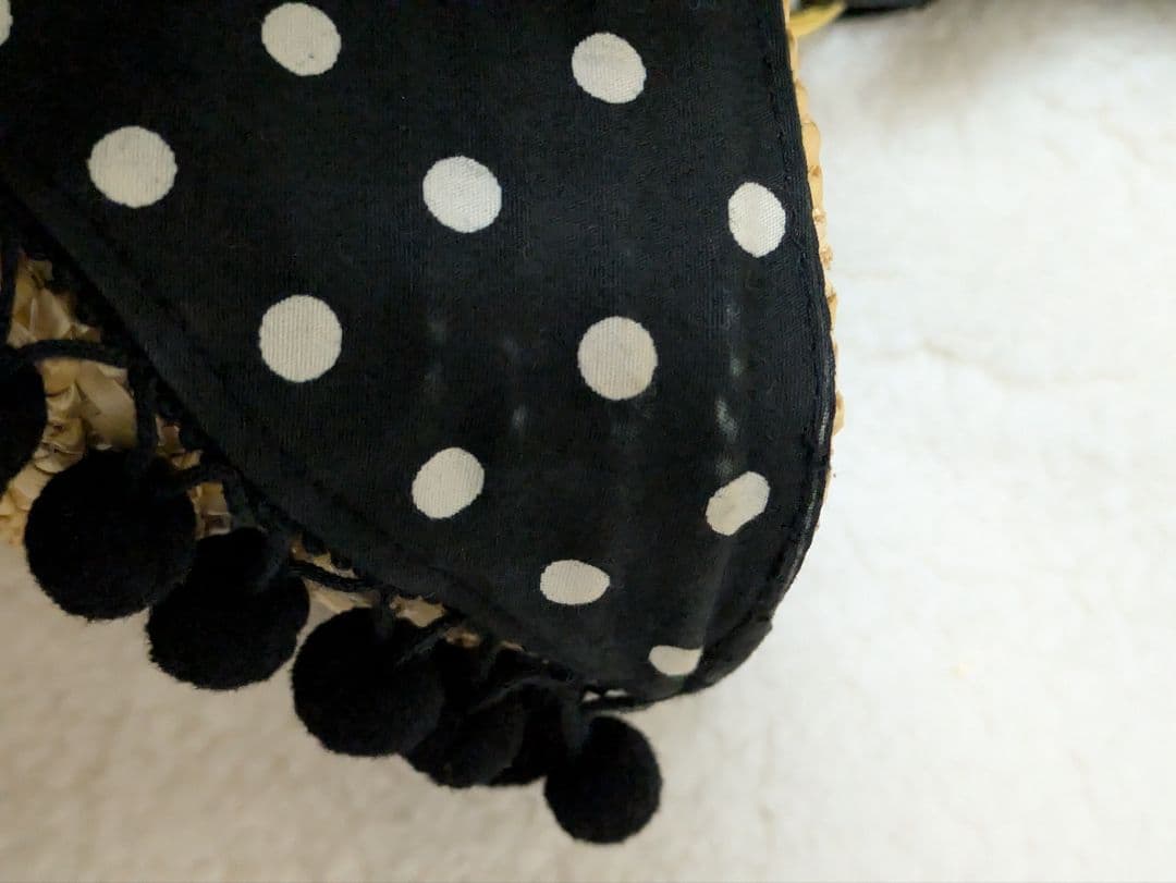 Angelic Pretty かごバッグ 黒 白水玉 編みぐるみ付き