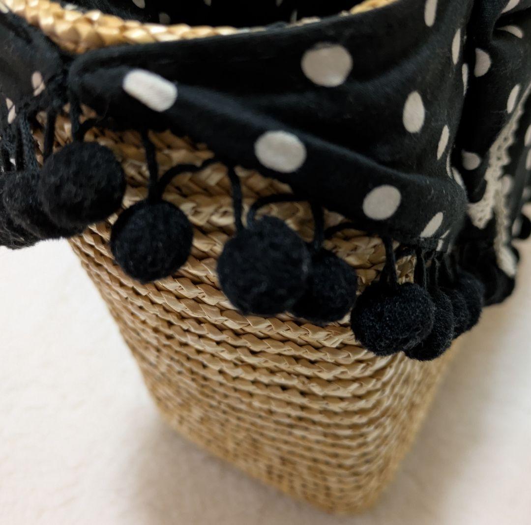 Angelic Pretty かごバッグ 黒 白水玉 編みぐるみ付き