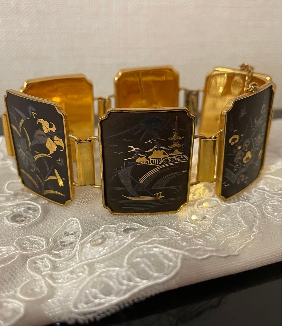 アミタ　象嵌細工　24Kゴールド& シルバー　6パネル　レディースブレスレット