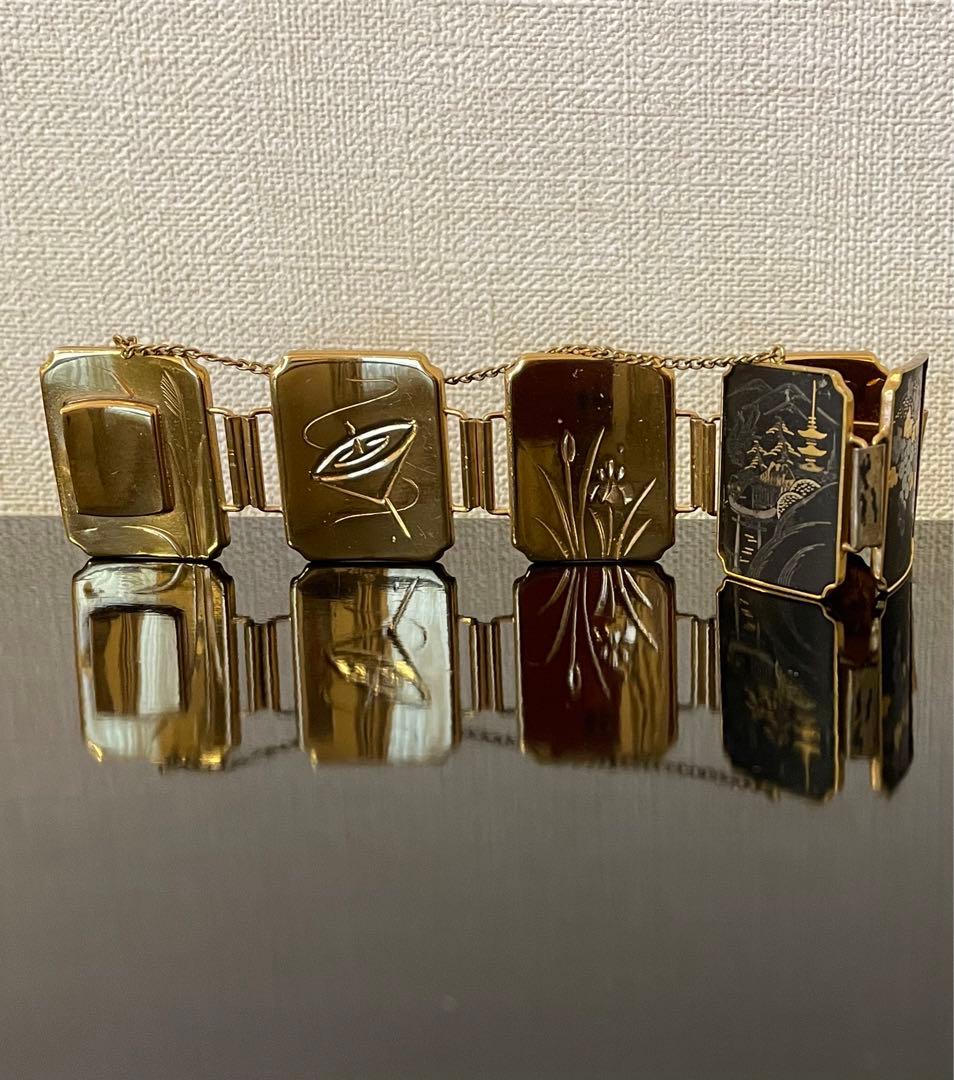 アミタ　象嵌細工　24Kゴールド& シルバー　6パネル　レディースブレスレット