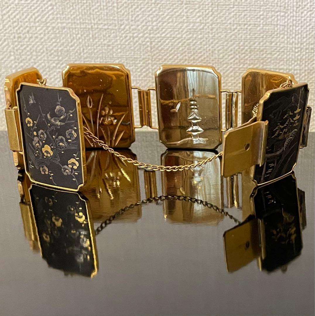 アミタ　象嵌細工　24Kゴールド& シルバー　6パネル　レディースブレスレット