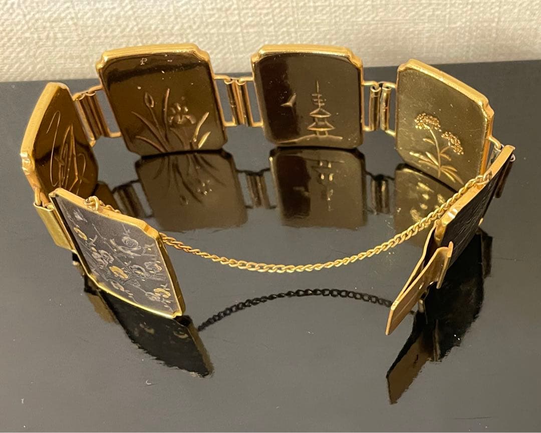 アミタ　象嵌細工　24Kゴールド& シルバー　6パネル　レディースブレスレット