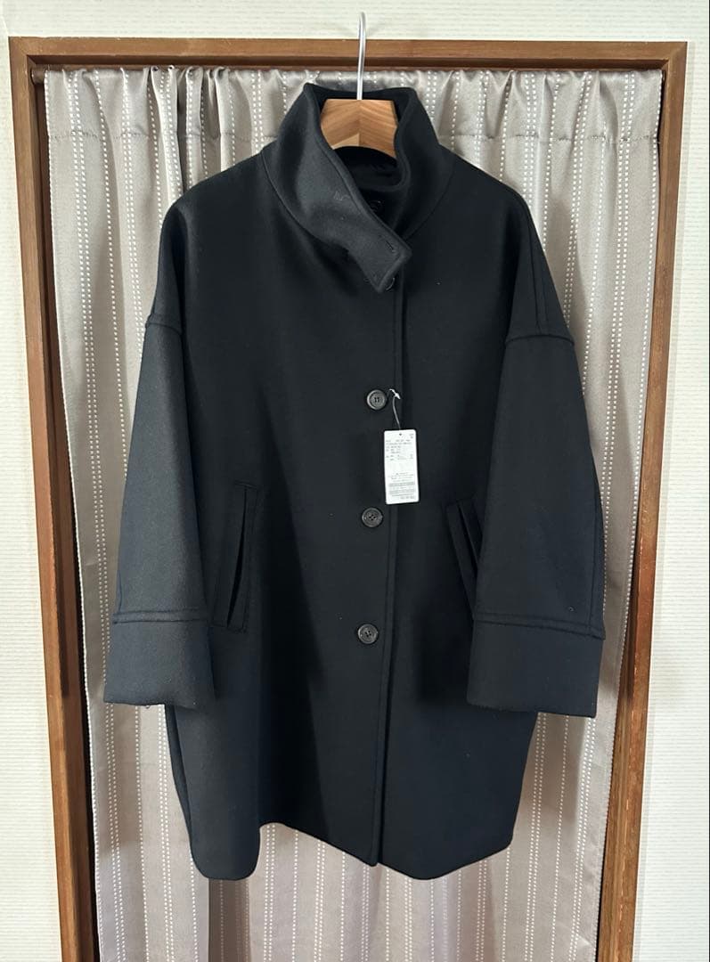 YUU フレームワーク メルトンスタンドポンチョコート ブラック 38