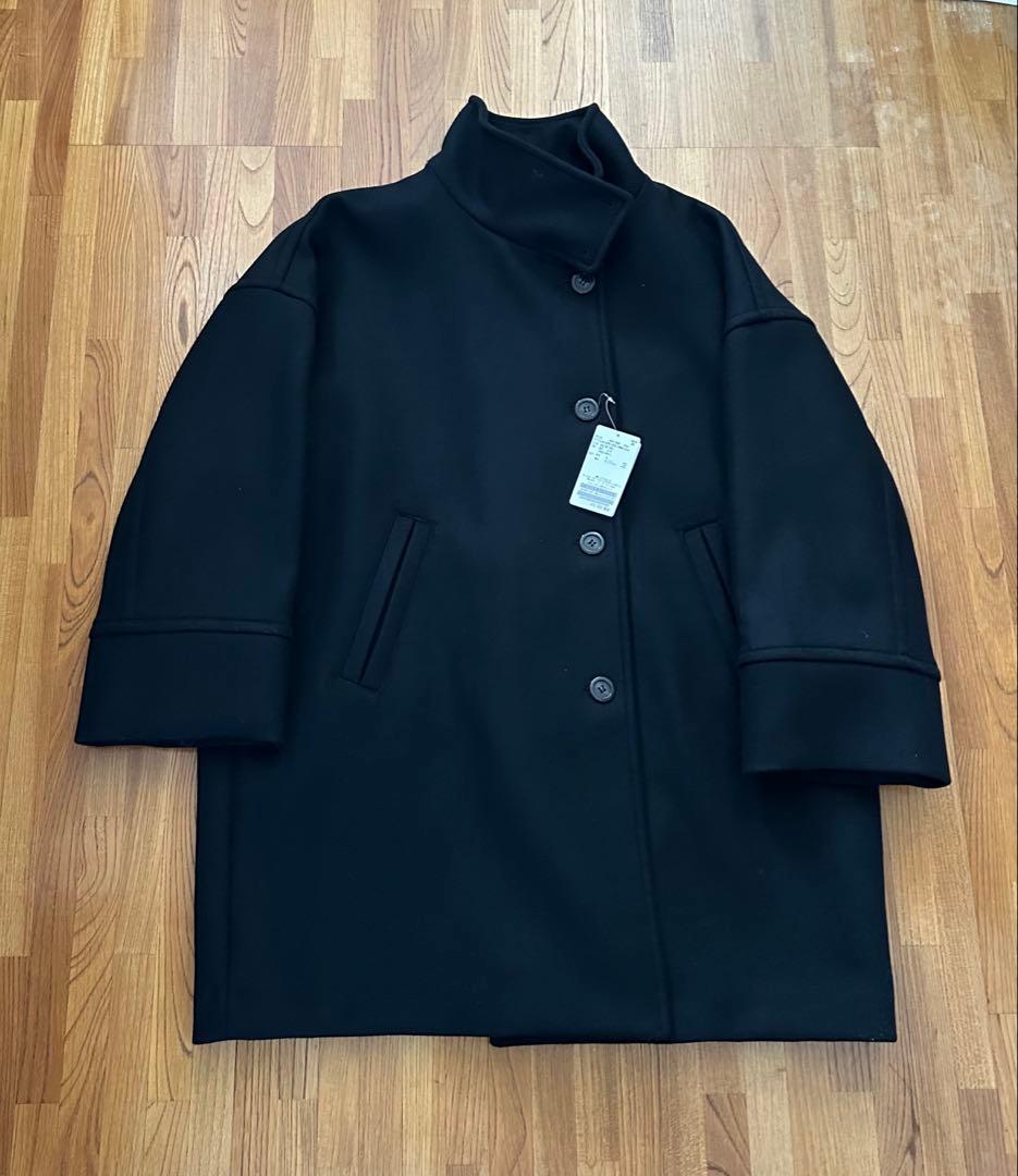 YUU フレームワーク メルトンスタンドポンチョコート ブラック 38