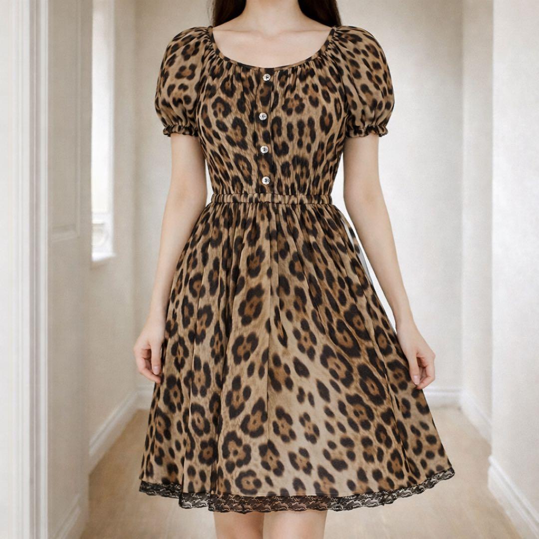 美品 DOLCE & GABBANA レオパード柄 シルク ワンピース 38 M