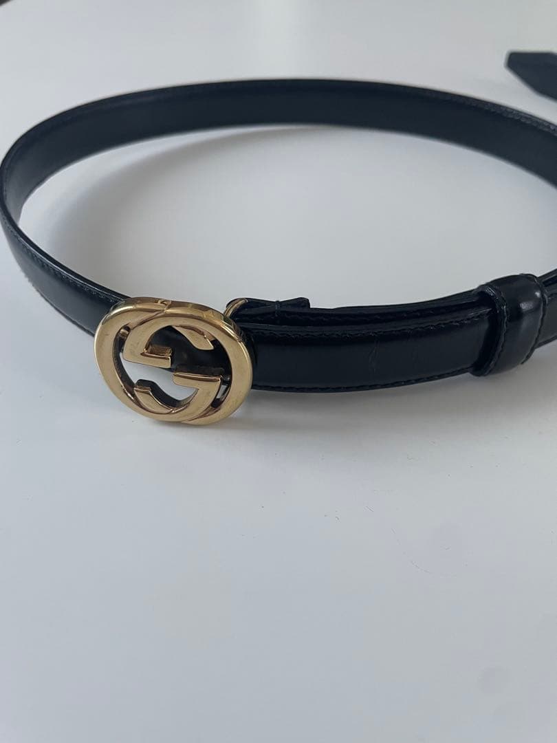 GUCCI ブラックレザー ベルト ウエストサイズ75