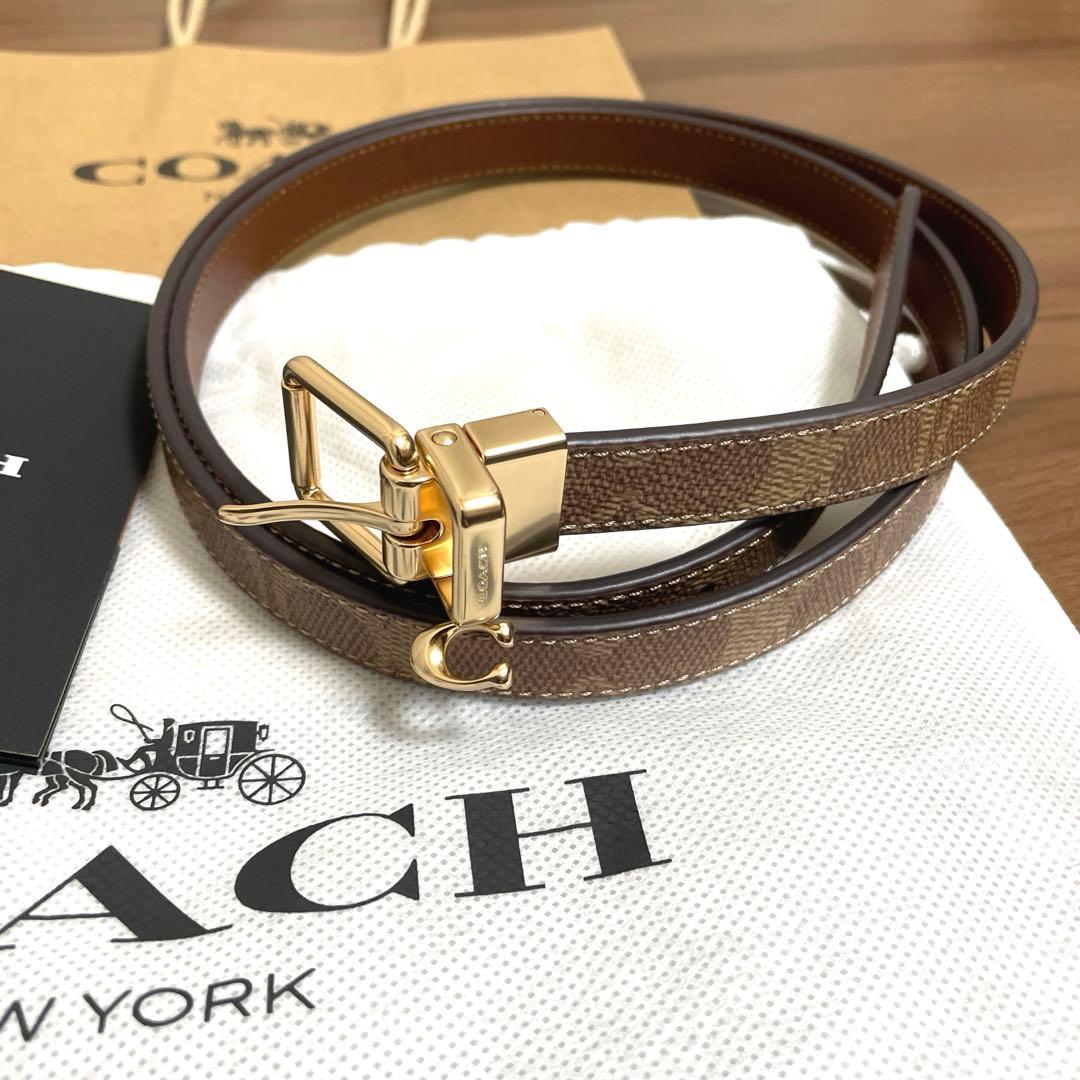 【新品未使用】COACHコーチ★ベルト★リバーシブル★シグネチャー★チャーム付