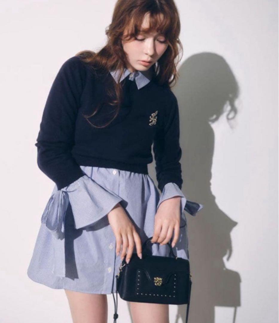 【本日削除】SNIDEL ニットセットブローチ付きミニシャツワンピース