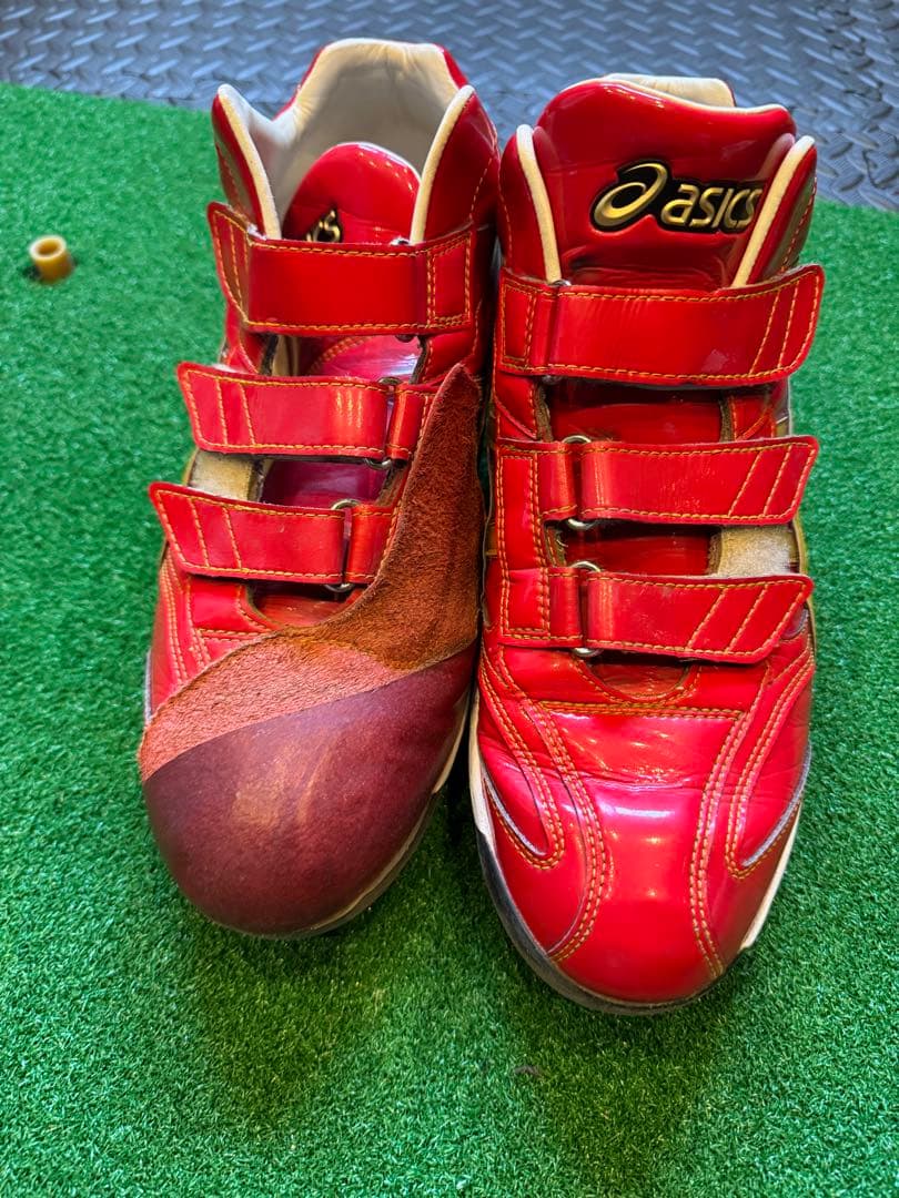 asics オーダースパイクシューズ レッド ベルクロ