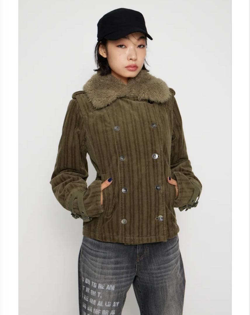 オリーブ コーデュロイ ダブルブレストジャケット