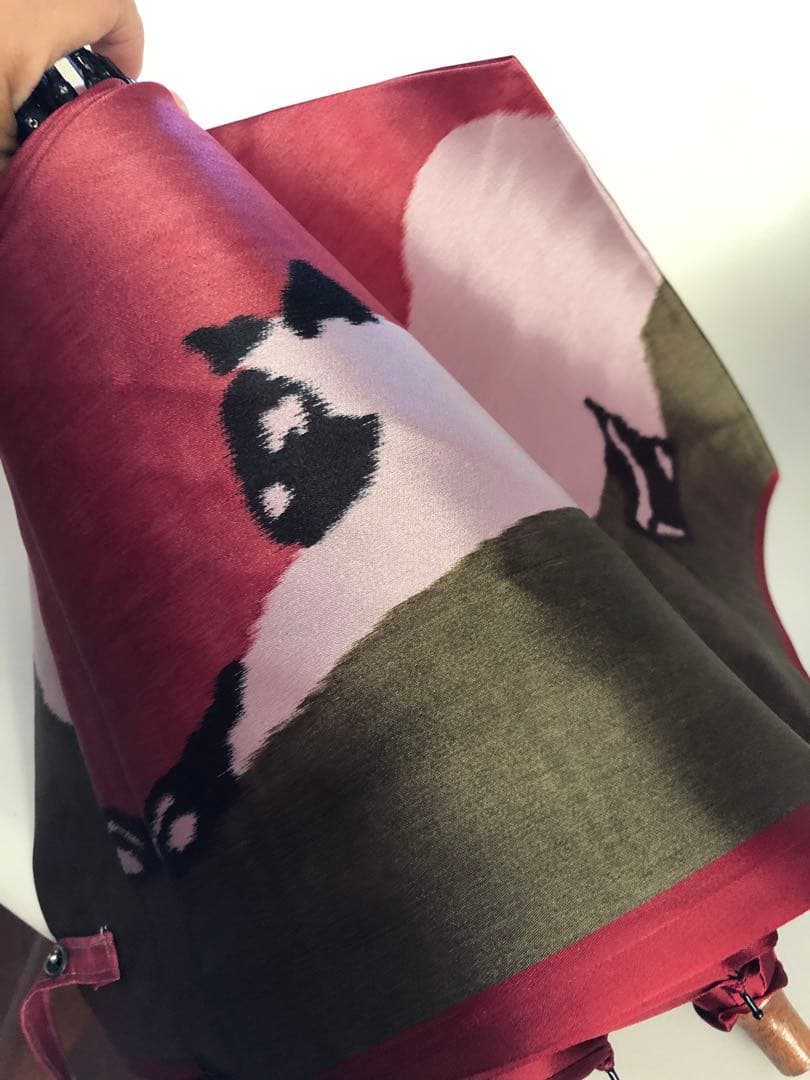 モンブランヤマグチ　ほぐし織　猫柄　折りたたみ傘 晴雨兼用55cm