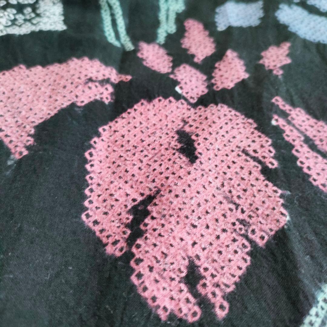 【手絞り浴衣】黒地 花柄 有松絞り 綿素材 レトロモダン