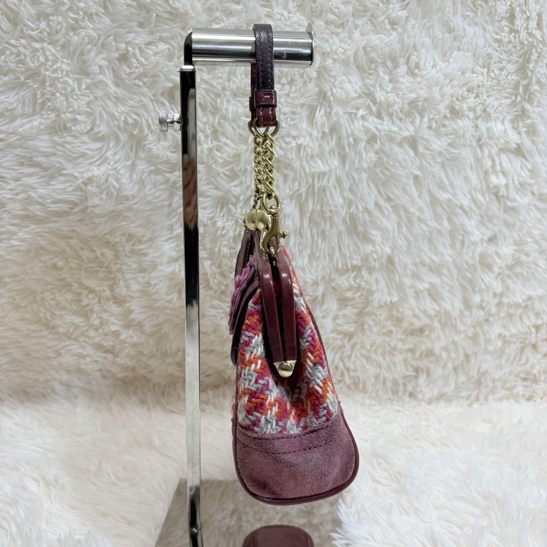 コーチ 8F45 がま口ポーチ ミニバッグ パーティーバッグ ツイード スエード