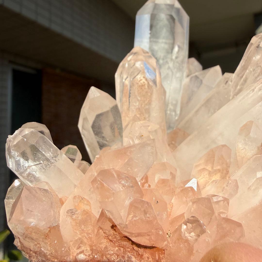 自然色　ピンク水晶クラスター　1163g 自立　水晶　原石　自然石P④