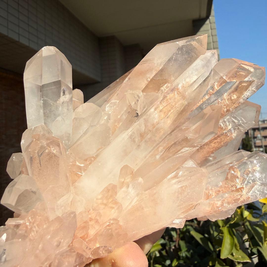 自然色　ピンク水晶クラスター　1163g 自立　水晶　原石　自然石P④