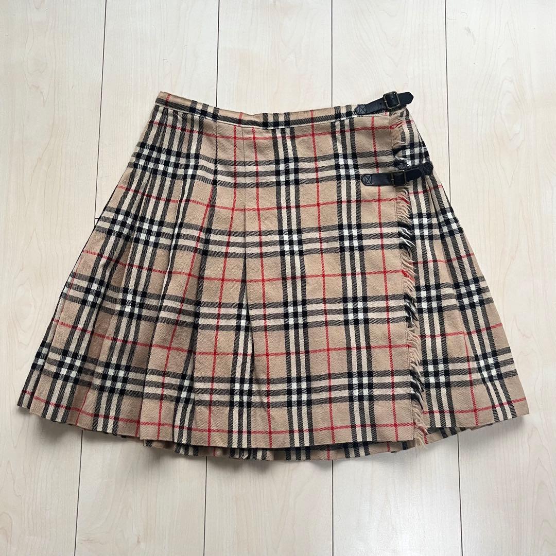 Y2Kバーバリーズブルーレーベル ノバチェック プリーツ ラップスカート ウール