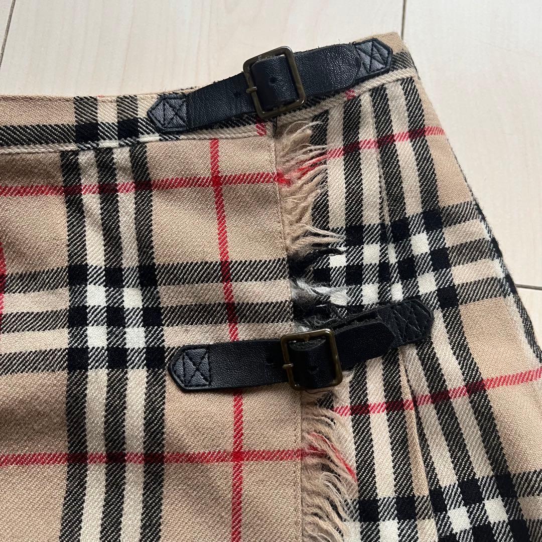 Y2Kバーバリーズブルーレーベル ノバチェック プリーツ ラップスカート ウール
