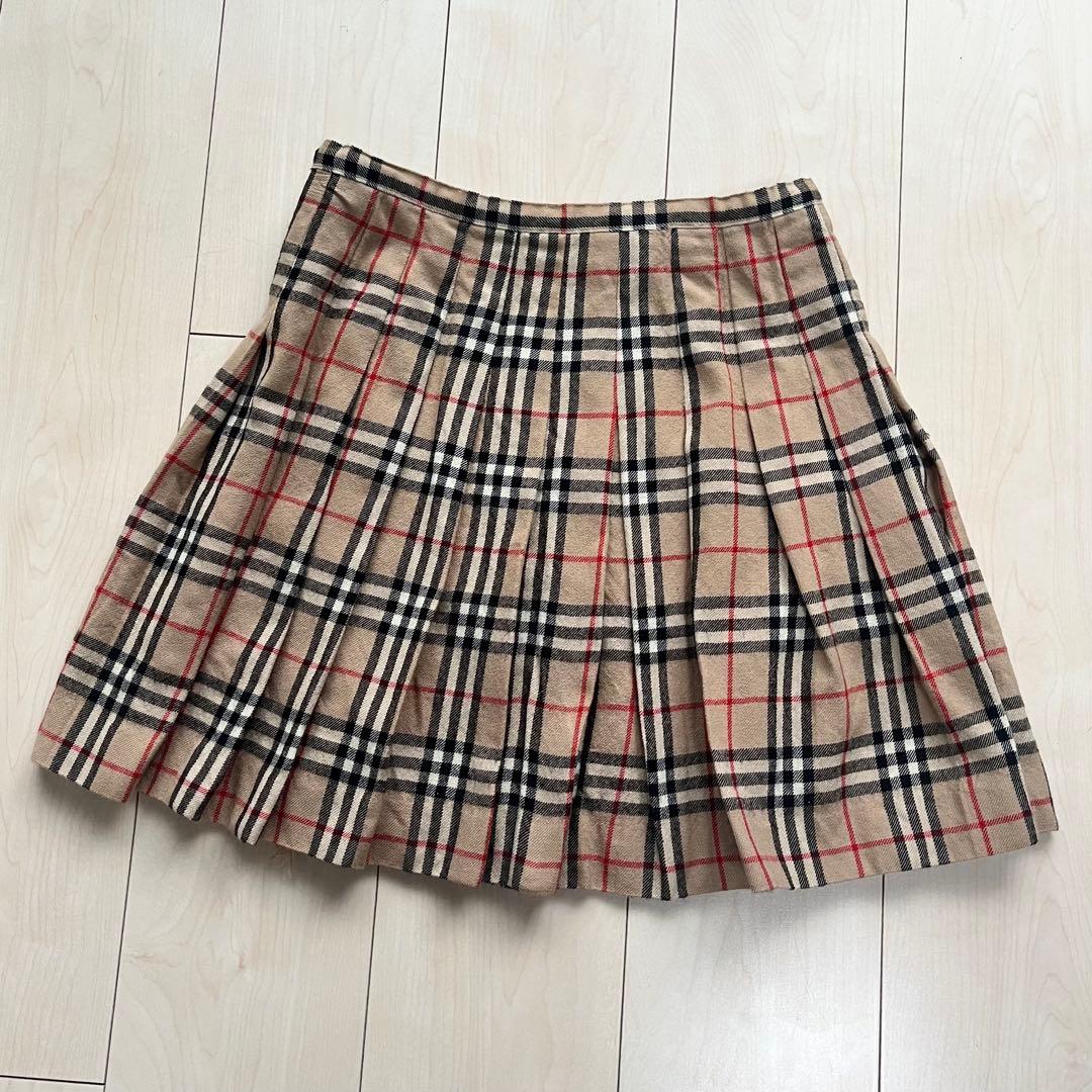 Y2Kバーバリーズブルーレーベル ノバチェック プリーツ ラップスカート ウール