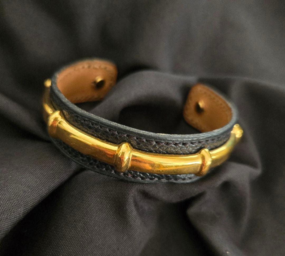 ヴィンテージ Hermès レザーバンブーバングル