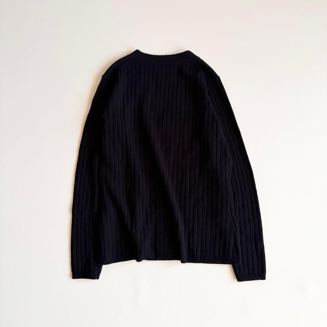 【ウィムガゼット】ウール カシミヤ混 リブVネックカーディガン 黒 リブ
