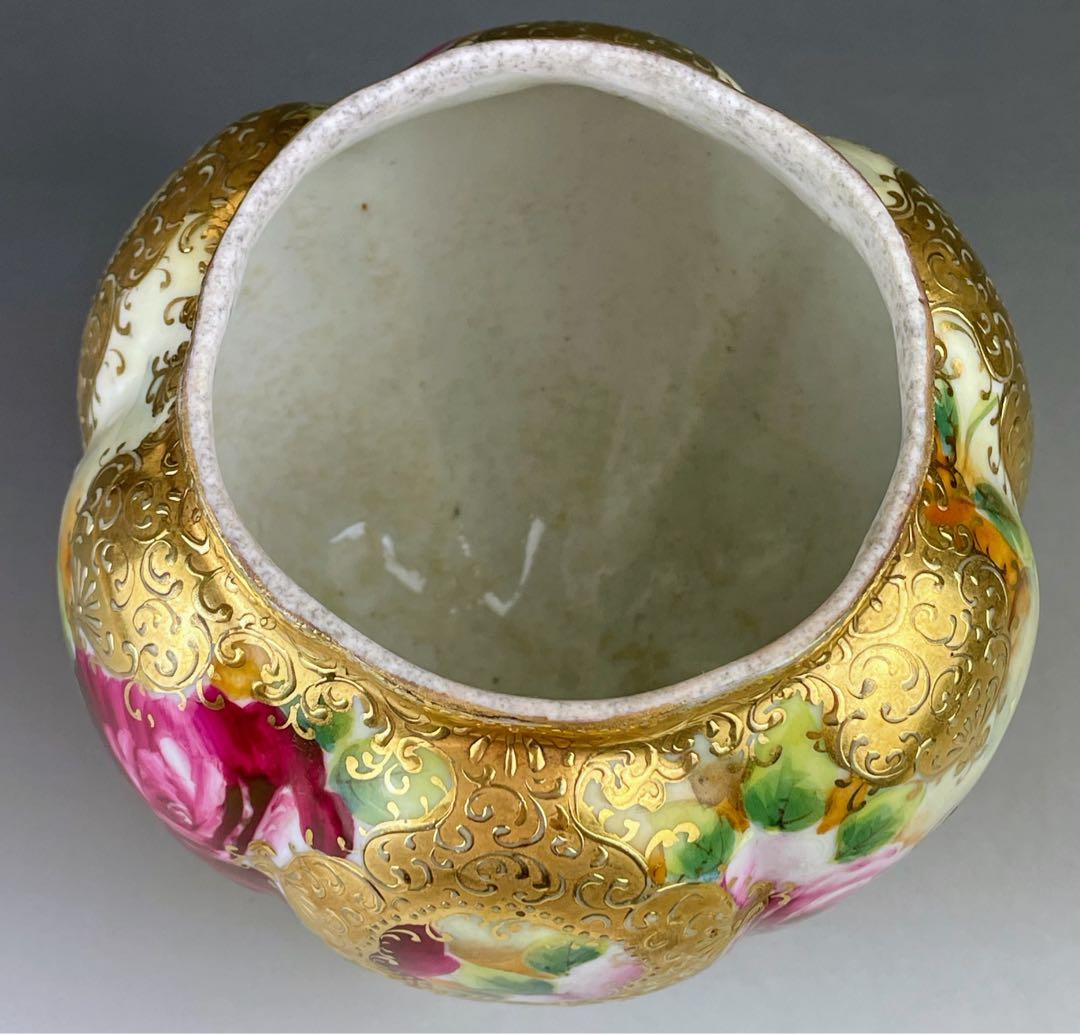 【訳あり】オールドニッポン バラ紋 ビスケットジャー クッキージャー 金盛り