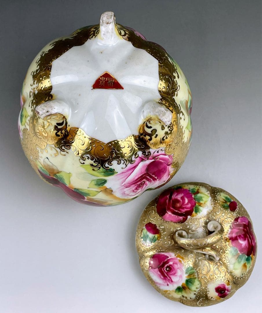 【訳あり】オールドニッポン バラ紋 ビスケットジャー クッキージャー 金盛り