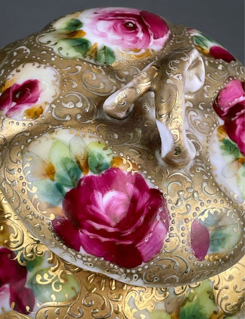 【訳あり】オールドニッポン バラ紋 ビスケットジャー クッキージャー 金盛り